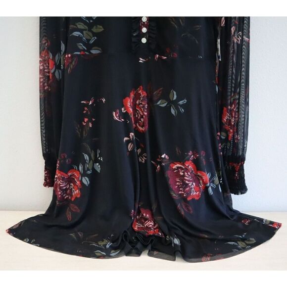 American Rag Women's Sz XL Black Joyful Floral V-Neck Center Front Ruffle Dress - Picture 6 of 15